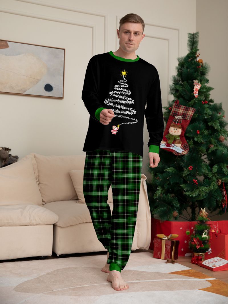 Weihnachts-Familien-Schlafanzug-Set – Grün kariert und schwarz – Nachtwäsche für Eltern, Kinder und Haustiere – Modetrends_voghion.com