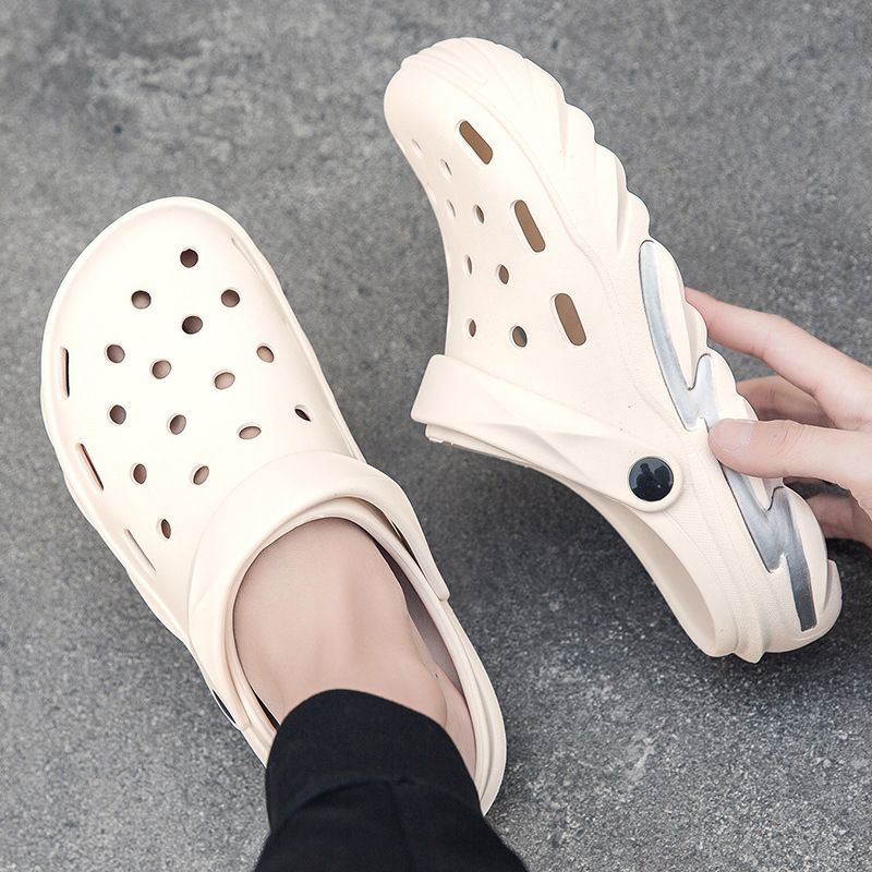 Large Size 45 Beach Men's Hole Shoes, Straight Sandals For Home Use, Thick Soled, Height Increasing, Anti Slip, And Easy_voghion.com