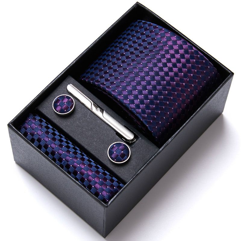 Men's Business Six-Piece Set Polyester Silk Jacquard Solid Color Tie Necktie Custom_voghion.com