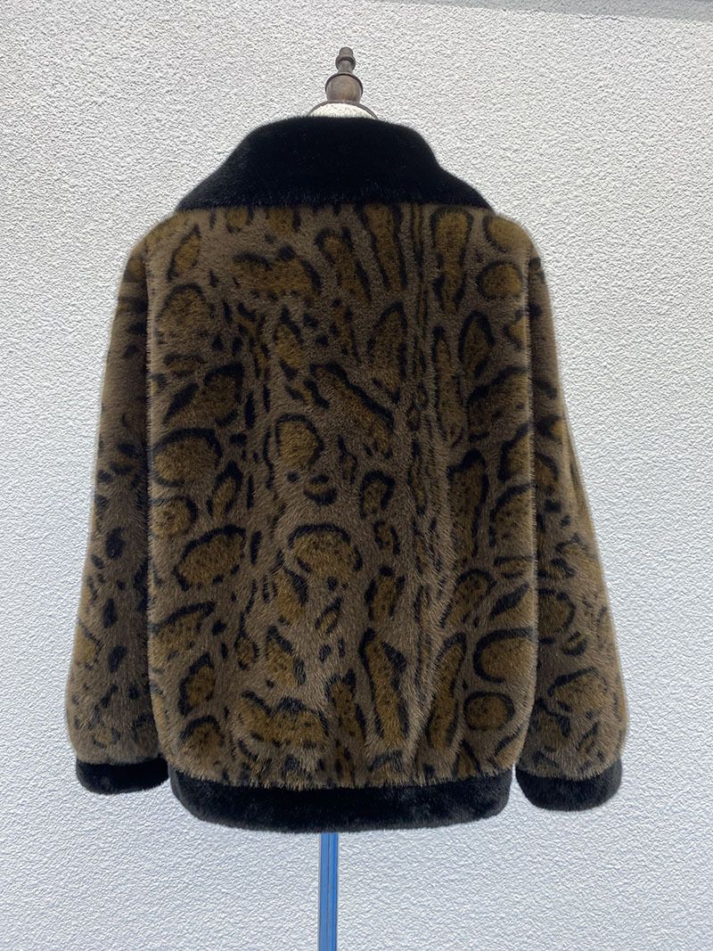 Faux Fur Coat Women's Fashion Winter Leopard Print Jacket With Stand Collar, Elegant & Warm Outerwear For Casual & Dressy Occasions_voghion.com