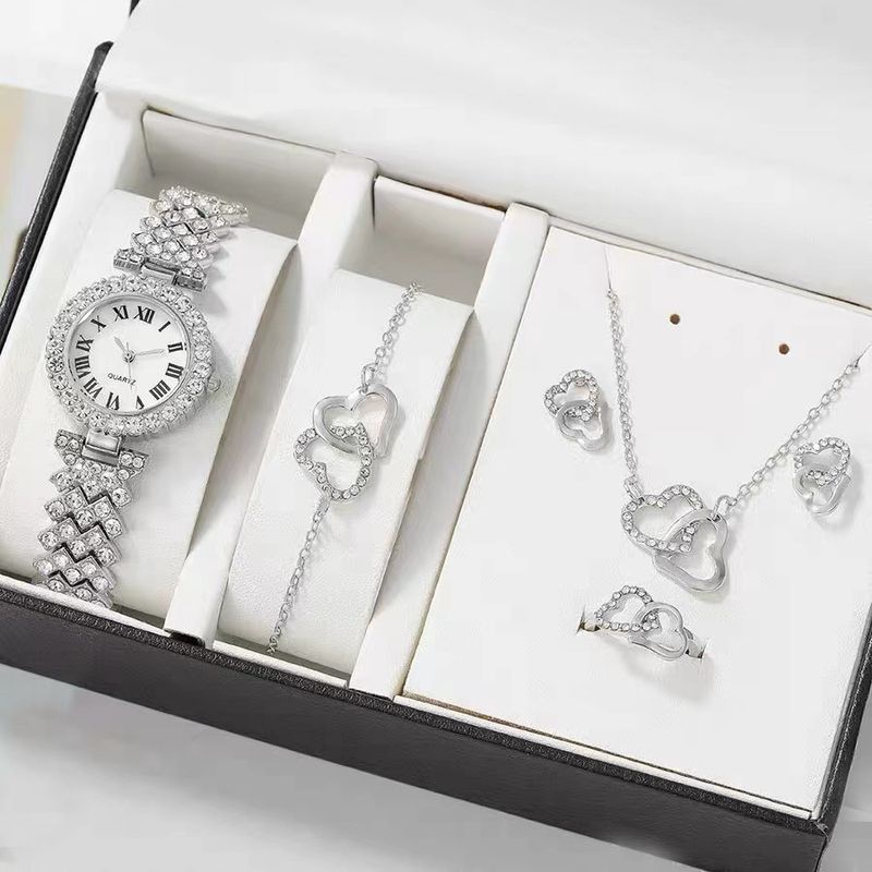 Gypsophila Armband Set Volldiamant Römisches Stahlband Quarz Damenuhr_voghion.com