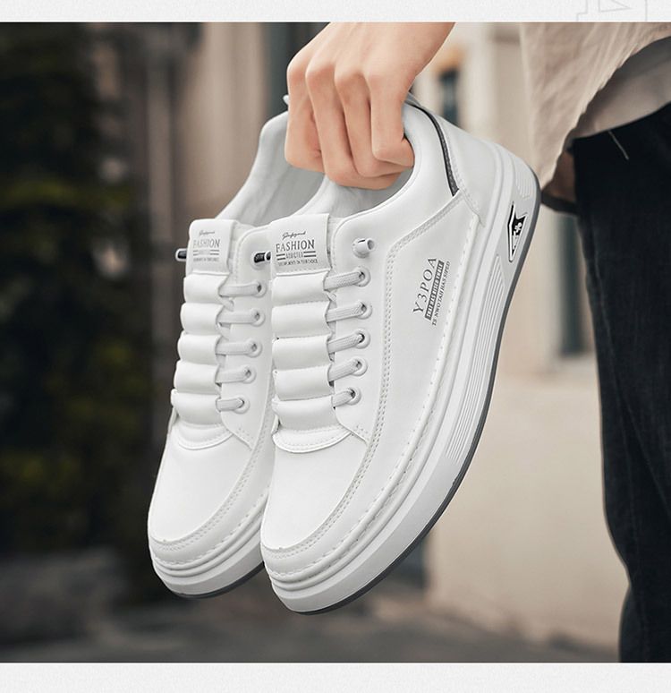 Frühling Neue atmungsaktive weiße Lederschuhe für Herren Trendy Vielseitige Outdoor-Casual-Sneakers mit dicken Sohlen für Herren_voghion.com