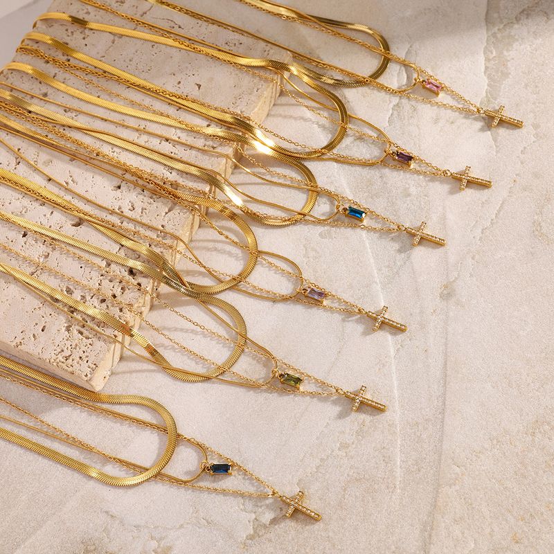 Collana girocollo con ciondolo geometrico in acciaio inossidabile a strati, con zirconi, per donne, elegante e alla moda_voghion.com