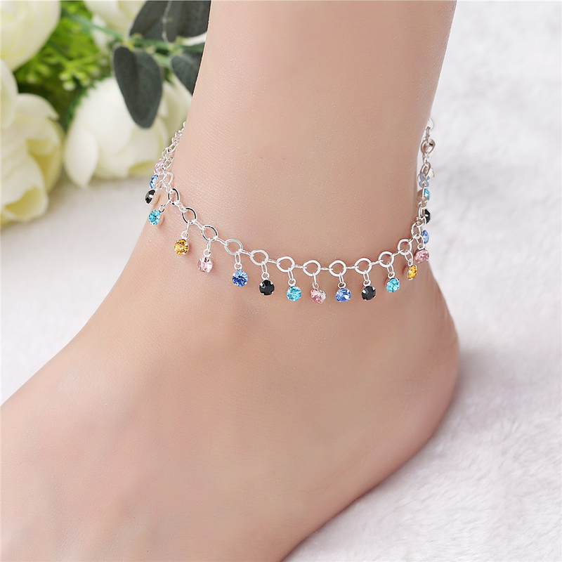 Moda perline di cristallo colorate cavigliere goccia per le donne Boho colore oro catena braccialetto alla caviglia braccialetto gamba gioielli piede spiaggia dell'oceano_voghion.com