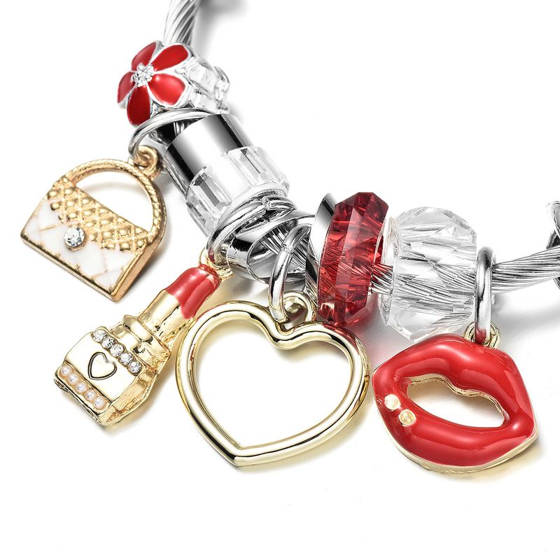 Verstellbares Armband aus Titanstahldraht mit Make-up-Zubehör, direkt ab Werk, Lippenstift-Herz-Design_voghion.com