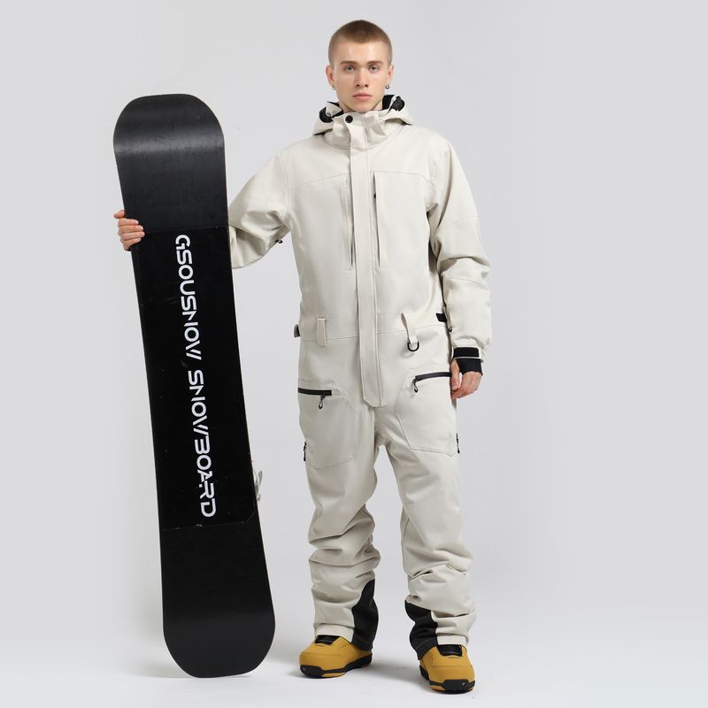 Men's One-Piece Snowboard Windproof Waterproof Warm Solid Color Workwear Style Ski Suit Set_voghion.com