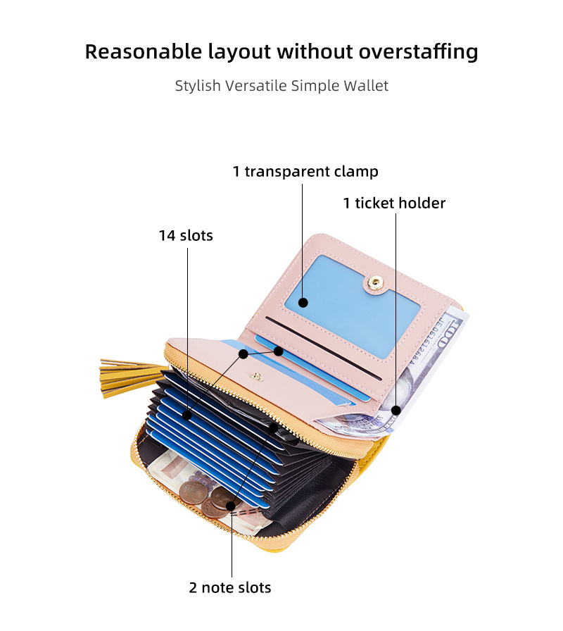 Baellerry neue kurze Geldbörse für Damen mit mehreren Kartenfächern, Akkordeon-Kartenhalter, Quaste, Reißverschluss, Münzgeldbörse für Damen_voghion.com