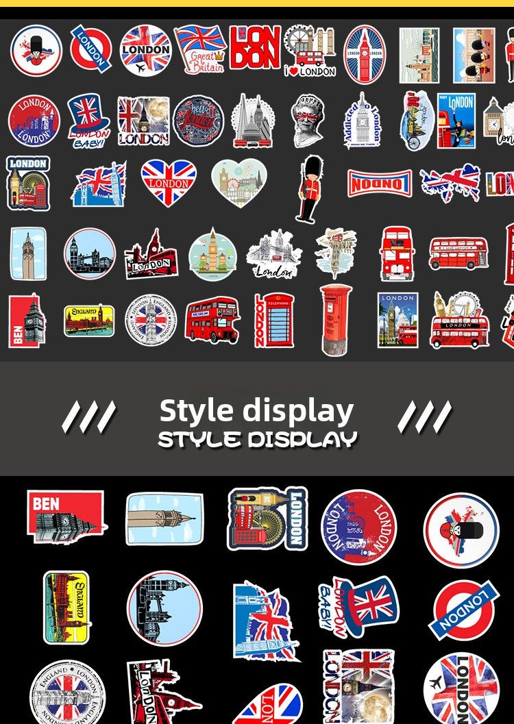50er-Pack Aufkleber-Set im britischen Stil – Vintage-Deko-Aufkleber für Laptop, Wasserflasche, Skateboard und Gepäck (gemischte Größen 4–8 cm)_voghion.com