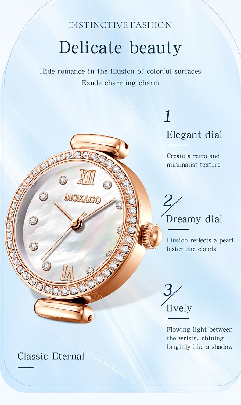 Orologio al quarzo minimalista ed elegante da donna: quadrante con cristalli, bracciale in lega, orologio da polso versatile con diamanti intarsiati._voghion.com