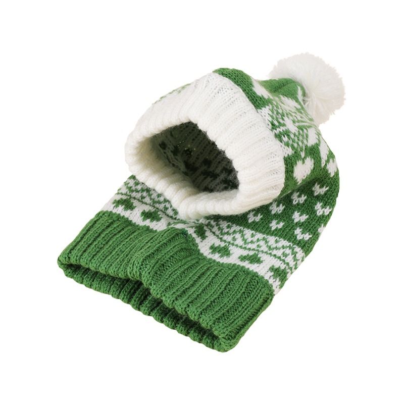 Red Green Snowflake Reindeer Heart Knitted Elastic Pet Puppy Cat Pom Hat_voghion.com