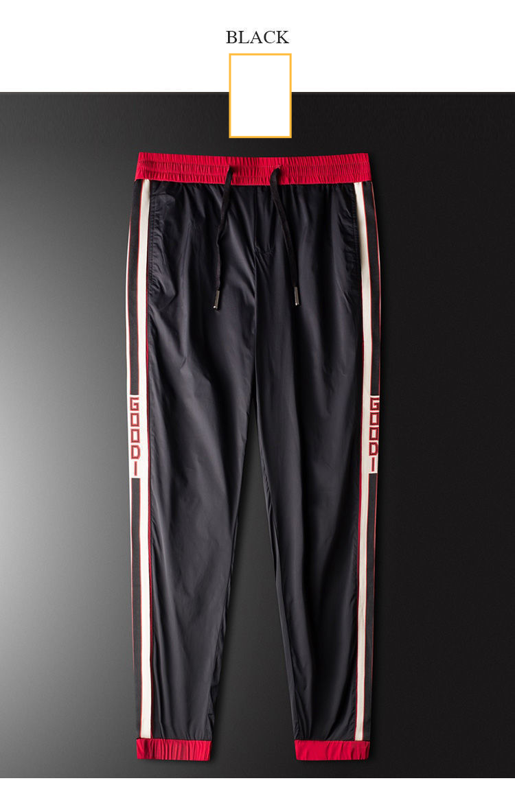 Men's Clothing Thin cuffed casual pants men 2024 summer embroidered ice silk pants men's brand loose quick drying nine point sports pants_voghion.com