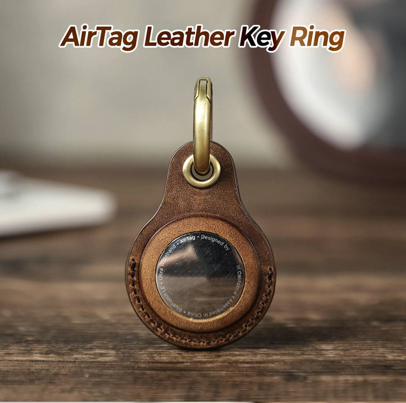 Applicable airtag protective cover head layer cowhide pet anti-lost keychain location tracker leather case_voghion.com