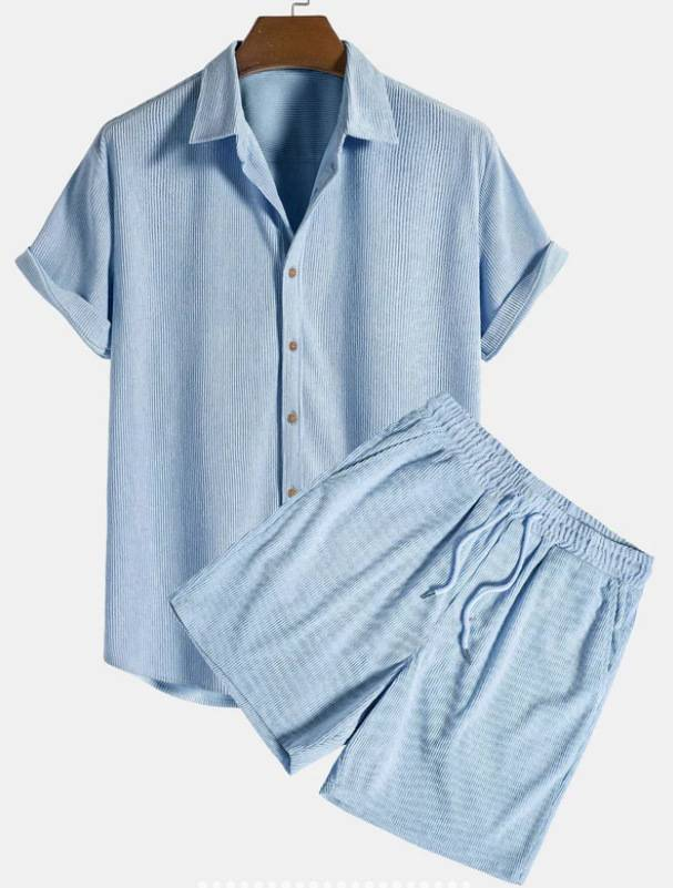 Abbigliamento da uomo casual, ampio, multicolore, da spiaggia, completo in velluto a coste a maniche corte, due pezzi_voghion.com