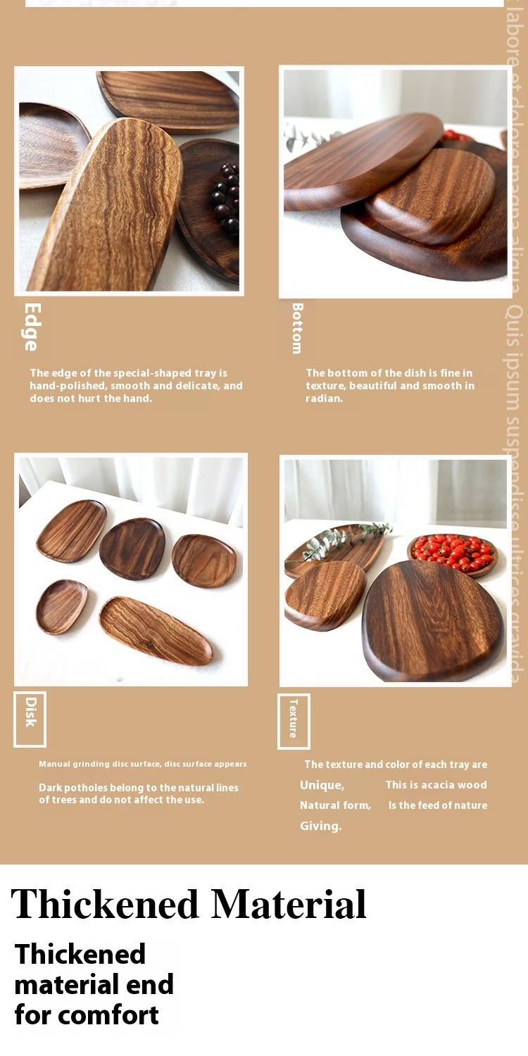 Solid Wood Style Oval Tray Natural Acacia Wood Fruit Plate With Pebble Design For Home Dining_voghion.com