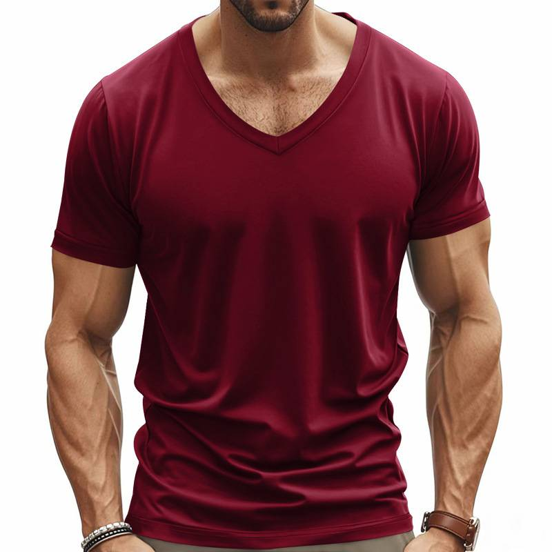 Trendiges, schnelltrocknendes, atmungsaktives, lässiges, sportliches und individuelles T-Shirt mit V-Ausschnitt für Herren im Frühling und Sommer_voghion.com