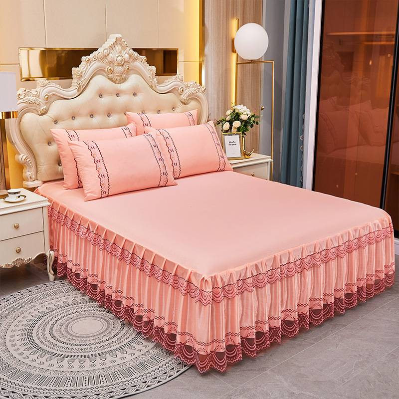 Gonna da letto minimalista in stile principessa - Elegante bordo in pizzo con orlo a balza a doppio strato_voghion.com
