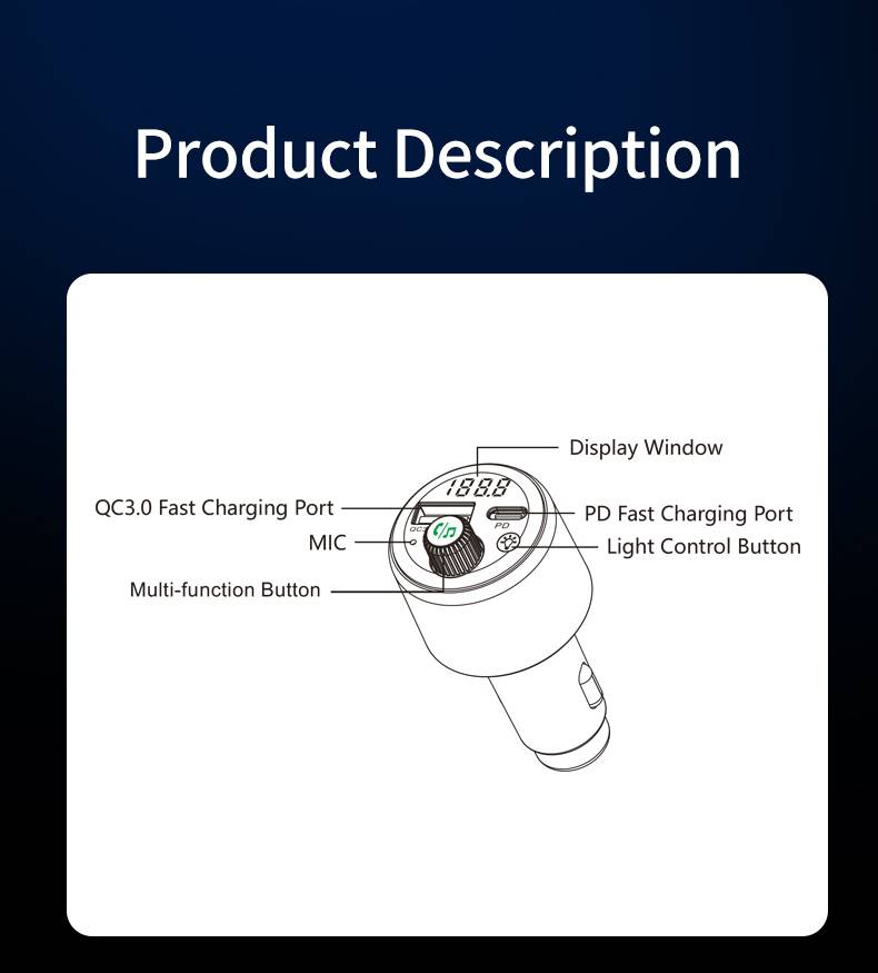 Adattatore Bluetooth per auto BC90: aggiornamento audio ad alte prestazioni con ricarica rapida e illuminazione ambientale vibrante_voghion.com