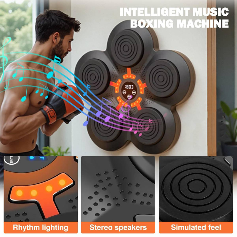 Máquina de Boxe Musical - Almofada de Soco de Parede Bluetooth com LED, Equipamento de Treinamento Divertido para Crianças e Adultos, Almofada de Soco de Parede para Boxe Doméstico com Luvas_voghion.com