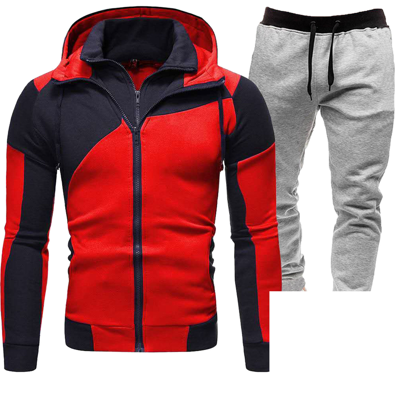 Herrenbekleidung Doppelreißverschluss Kapuzennaht Reißverschluss Pullover Anzug Winter Plus Samt Langarmhose_voghion.com