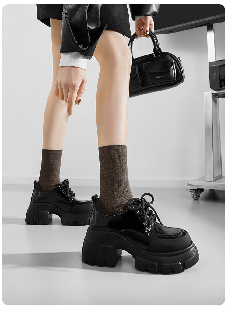 Cameido Women's Loafers - Black Recycled Leather With Lace-Up Detail 7.5CM Round Toe Polyurethane Sole_voghion.com