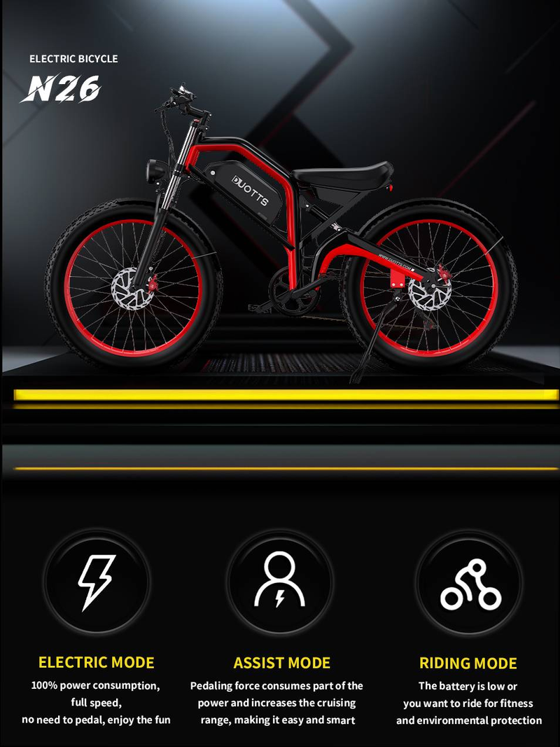 DUOTTS N26 Elektro-Mountainbike | 55 km/h Offroad-Modus | 180 kg Nutzlast | Vorderradfederung und hydraulische Bremsen | StVO-konform für EU-Straßen_voghion.com