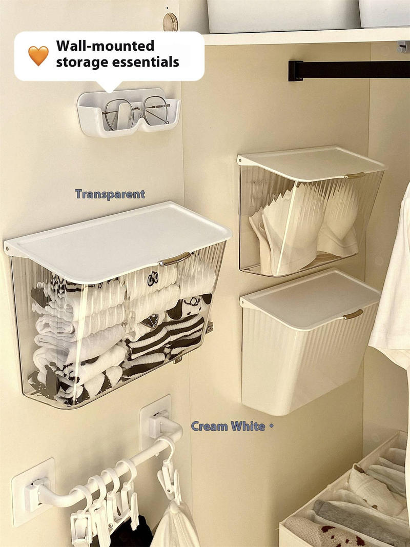 Wandmontierter Toiletten-Organizer – Transparente/weiße PP-Aufbewahrungsbox für Damenbinden und Kosmetika (Modernes, minimalistisches, platzsparendes Badezimmerregal)_voghion.com
