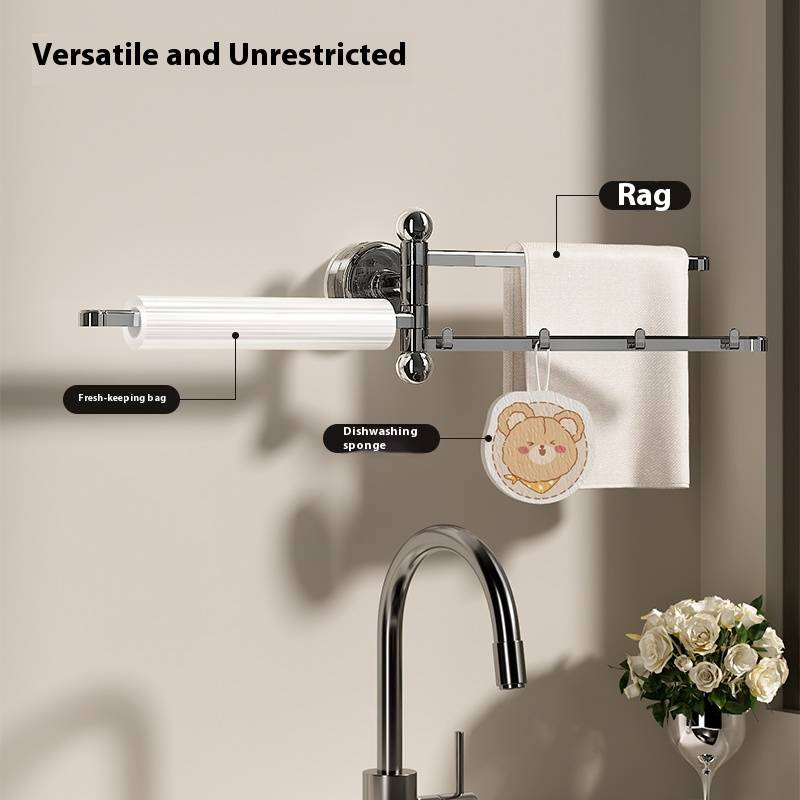 Multifunctioneel afdruiprek met zuignap – roterende handdoekhouder en droogrek voor keuken en badkamer (muurmontage, ruimtebesparend, multifunctionele opslag)_voghion.com