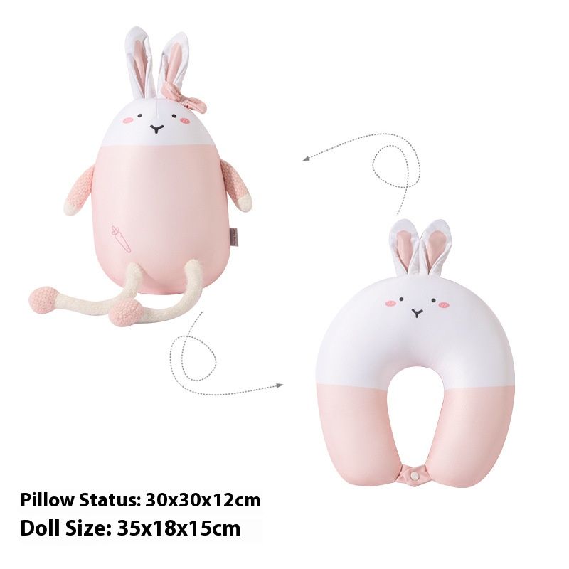 2-in-1 umwandelbares U-förmiges Nackenkissen und Umarmungskissen – Memory Foam-Perlen, süßes Cartoon-Design, benutzerdefinierte Logo-Option_voghion.com