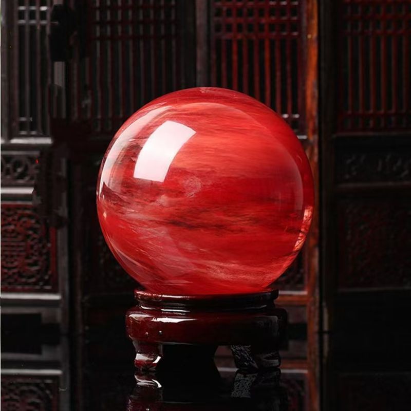 Natural Red Crystal Ball - Brings Good Fortune, Promotes Prosperity, Protects The House, Suitable For Moving, Gift Item For Decoration_voghion.com