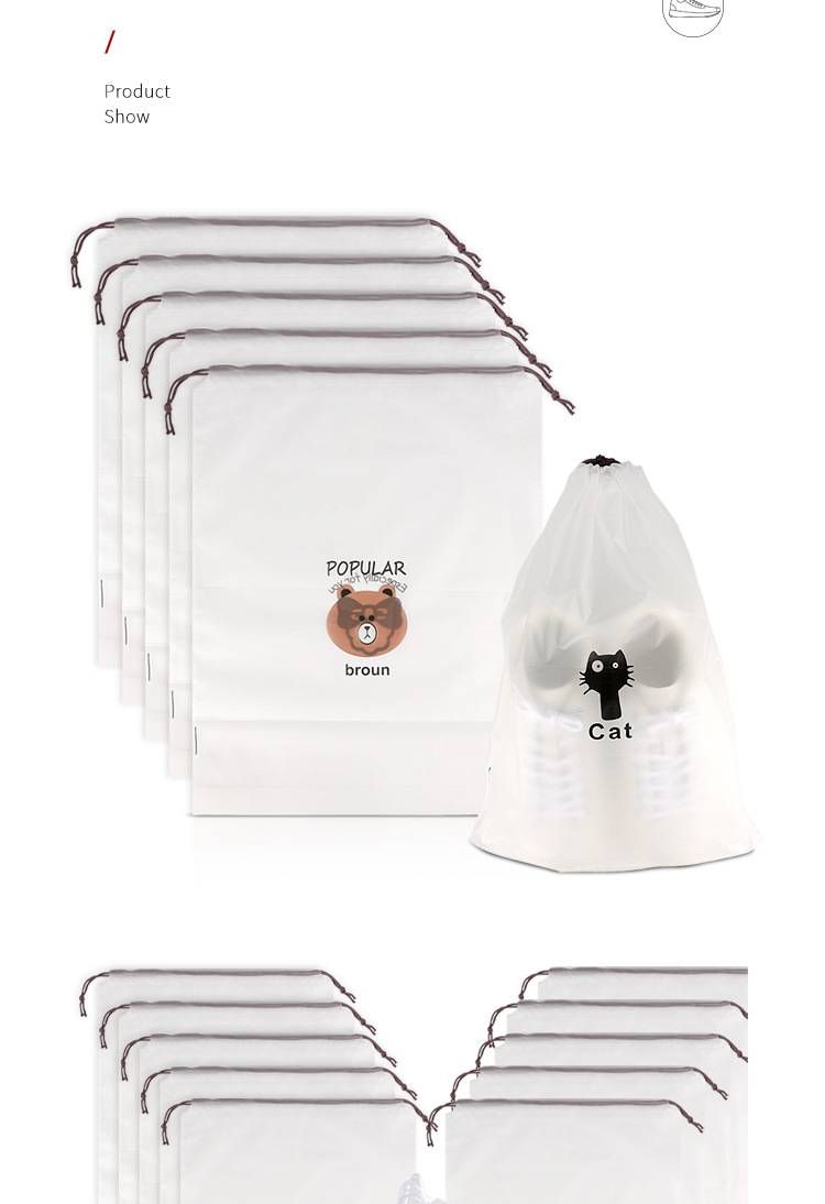 Borse portascarpe con coulisse – Organizer riutilizzabile antipolvere in tessuto non tessuto per scarpe e accessori (trasparenti/a forma di gatto/orso)_voghion.com