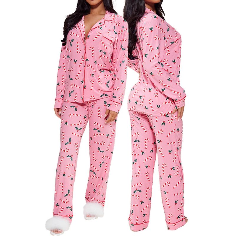 Women's Christmas Print Blazer & Pants Set – Festive Holiday Outfit, Casual Long-Sleeve Trousers Ensemble (S-XXL, Pinkish)_voghion.com