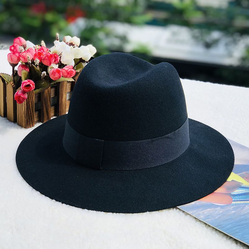 Autumn and winter oblique top hat British pepper letter M wool wide brim hat wool hat_voghion.com