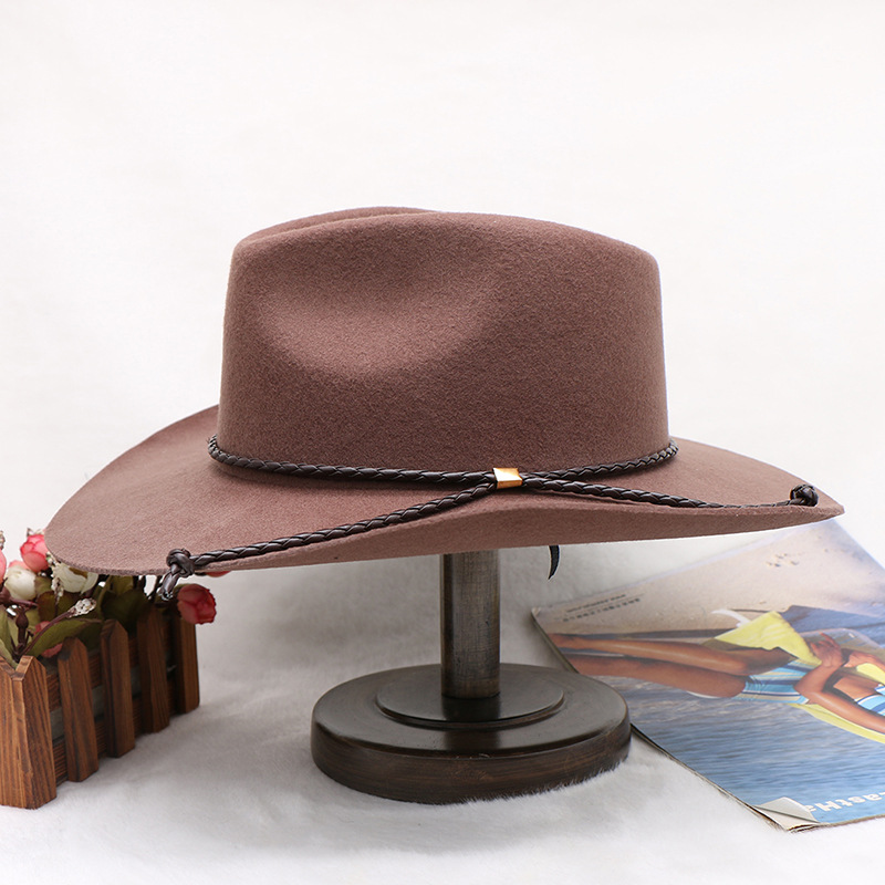 Cappello da cowboy in lana con fiocco jazz per cappello autunnale e invernale da uomo_voghion.com