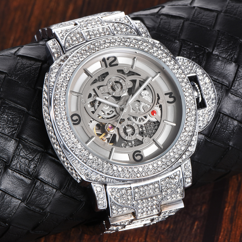 Montre mécanique automatique à grand cadran et fond creux lumineux pour homme_voghion.com