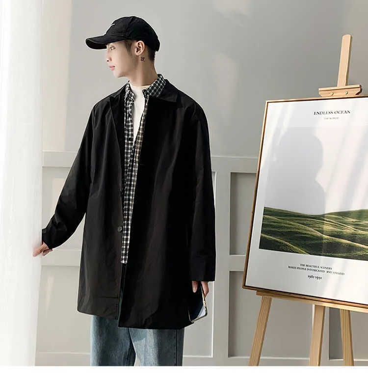Cappotti M-5XL Plus Size Trench da uomo Vestibilità ampia Risvolto lungo Giacca a vento monopetto con bottoni Cappotto da uomo_voghion.com