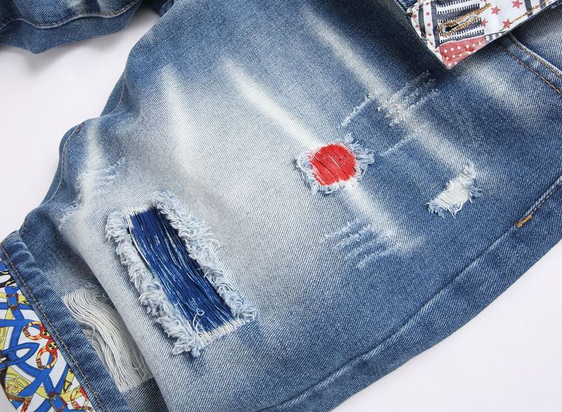 New Summer Distressed Painted Men's Five-Point Denim Shorts Trendy Slim Straight Pants_voghion.com