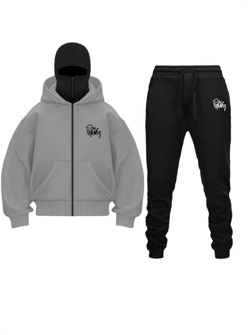 2025 New Double Hooded Sweatshirt DIY Unisex Autumn Winter Couple Zipper Hoodie Sweatpants Set_voghion.com