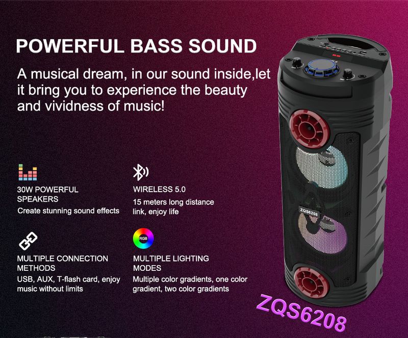 Sing-e ZQS6208 Çift 6 inç RGB Bluetooth Hoparlör Açık Hava Yüksek Güçlü Mikrofon Kare Dans Karaoke Ses_voghion.com