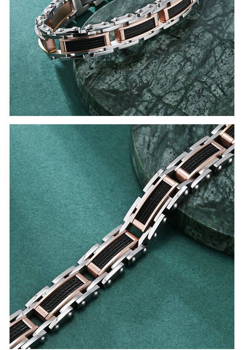 Bracciale geometrico da uomo in acciaio inossidabile con possibilità di incisione - Elegante colore titanio, catena regolabile per l'uso quotidiano, gioielli con bracciale inciso_voghion.com