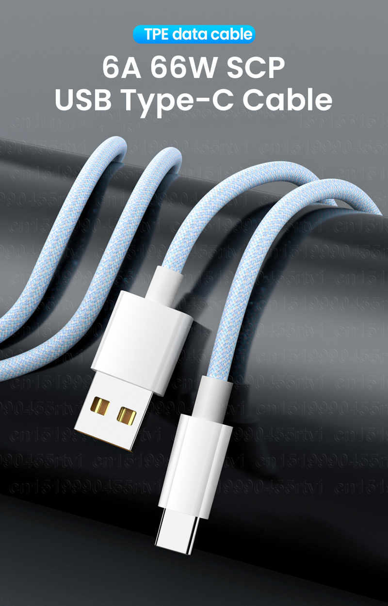 Câble USB Type C 66W 6A pour Huawei P40 100W, pour Honor 50 Pro, charge rapide, cordon de chargeur USB-C pour Samsung_voghion.com