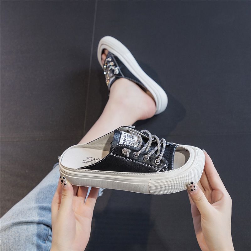 CCVV 2021 Summer New White Shoes Bag Head Women's Sandals Cowhide Casual Flat Bottom Bright Color Slippers_voghion.com