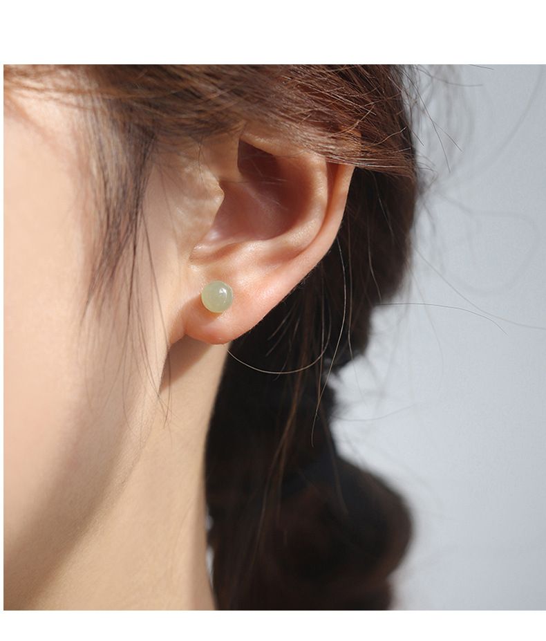 Tiki S Sterling Zilver Natuurlijke Hotan Jade Jaspis Eenvoudige Veelzijdige Kleine Premium Oorbellen Nieuw_voghion.com