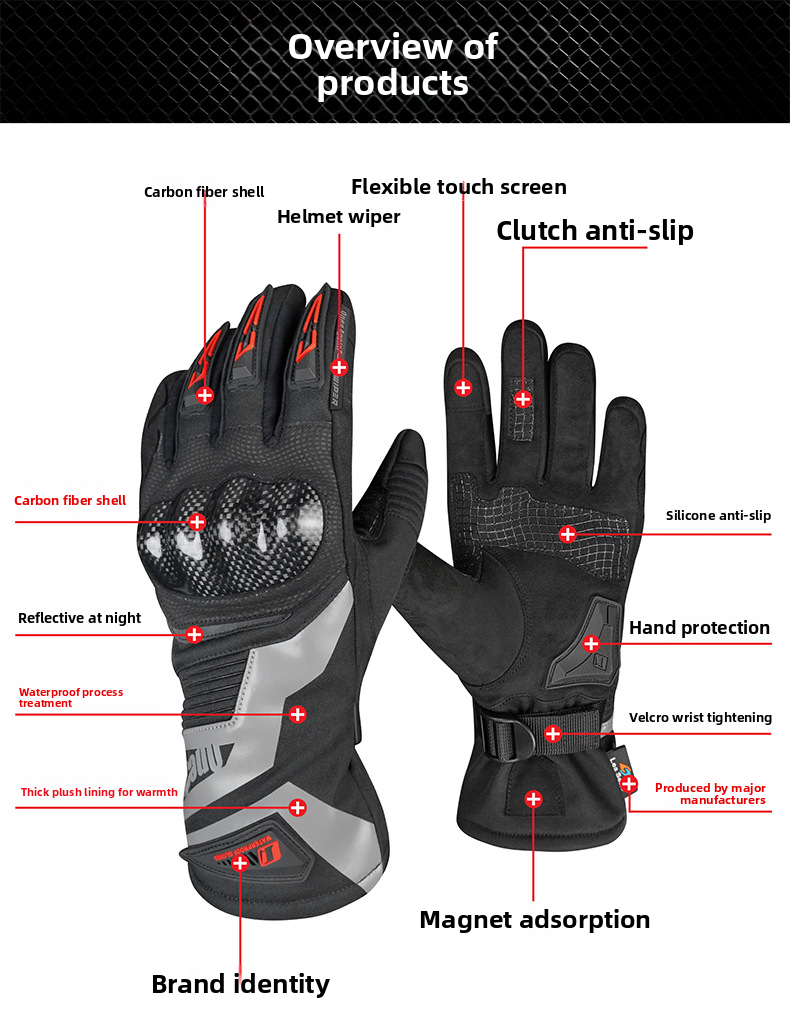 Luvas de inverno para motociclismo OnesAgain, longas, impermeáveis, resistentes ao vento e quentes, para homens e mulheres, com proteção anti-queda._voghion.com