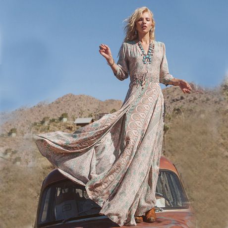 Damenkleid mit Siebenviertelärmeln, bedruckt, elastischer Taille, großer Swing_voghion.com