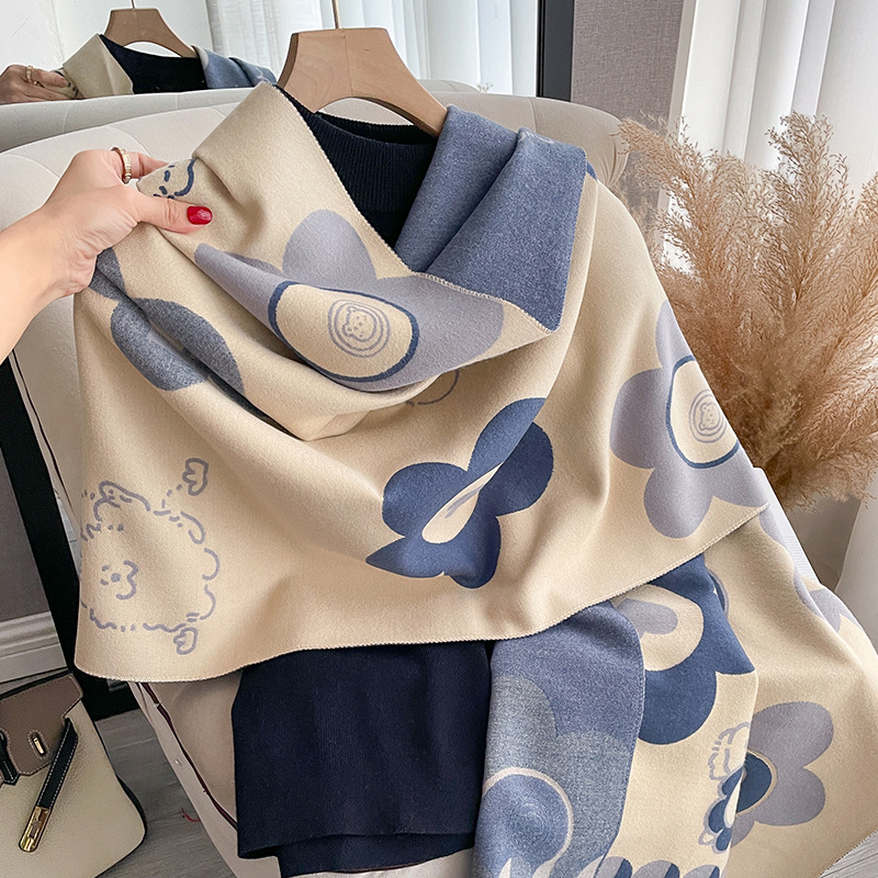 Sciarpa in cashmere in stile floreale autunno inverno, scialle stampato ispessito, nuovo versatile lungo freddo e caldo_voghion.com