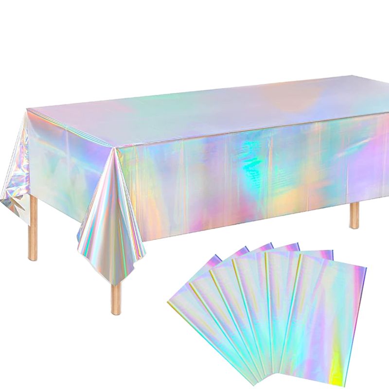 Holographic Tablecloth Decorations Shiny Iridescent Laser Disposable Table Covers For Birthday Wedding Iridescent Disco Party_voghion.com