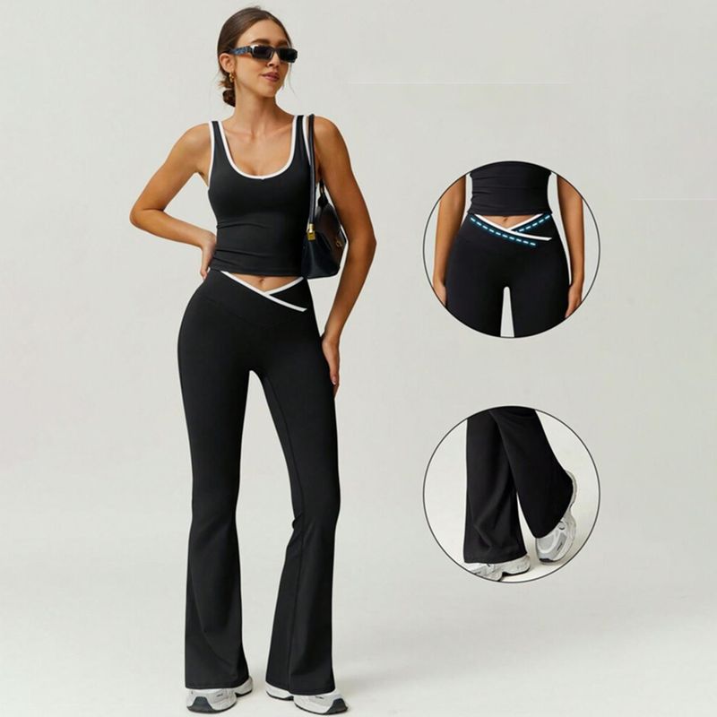 2025 New Fitness Hip Lift Barely There Tight High Elastic Yoga Flared Pants Casual Sports Set For Women_voghion.com