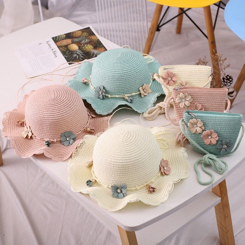 2020 Nuova Estate Per Bambini di Paglia Della Ragazza di Modo Piccola Borsa a Tracolla Set Genitore Bambino Pescatore Cappello Bacino con Grandi Grondaie_voghion.com