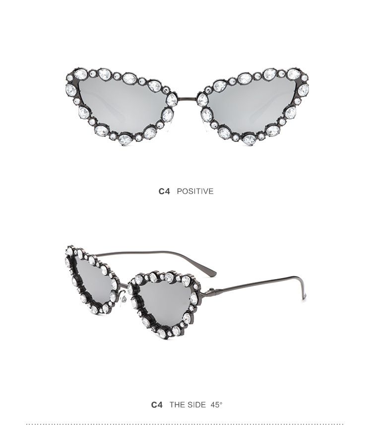 New Cat Eye Diamond Sunglasses Personalized All Metal Geometric Triangle Handmade Diamond Glasses Cross Border Ins Sunglasses_voghion.com