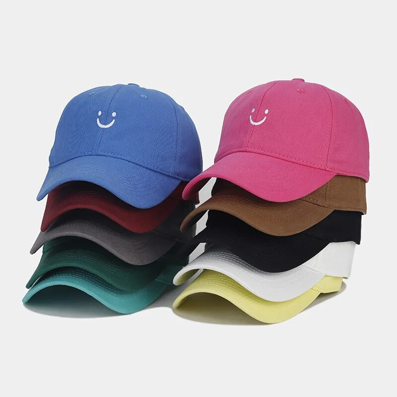Smiley Face Trucker Washed Dad for Men Women Cute Baseball Caps Unstructured Smile Embroidered Hat_voghion.com